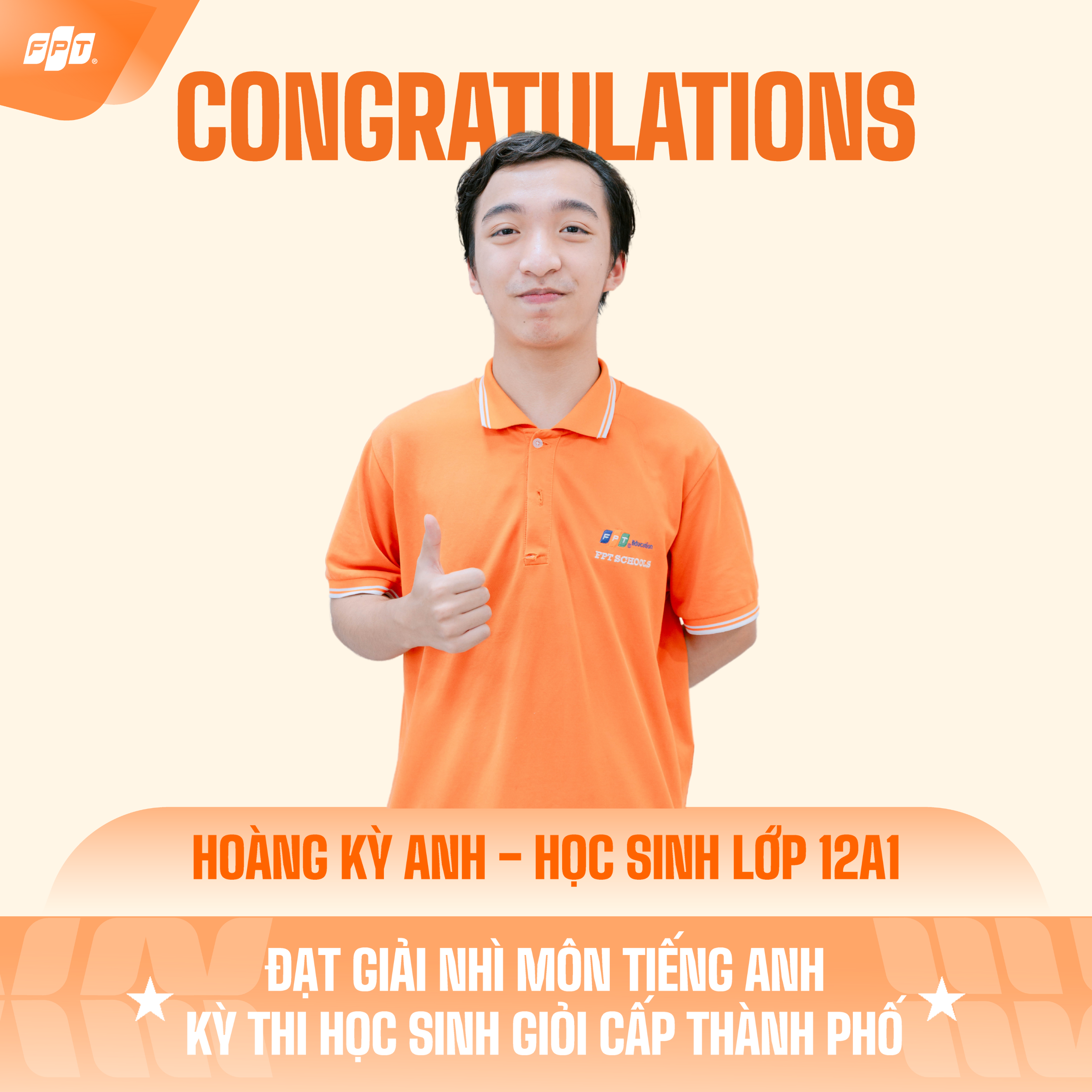 Hoàng Kỳ Anh – lớp 12A1 đạt giải Nhì môn Tiếng Anh Kỳ thi Học sinh giỏi cấp Thành phố Hà Nội